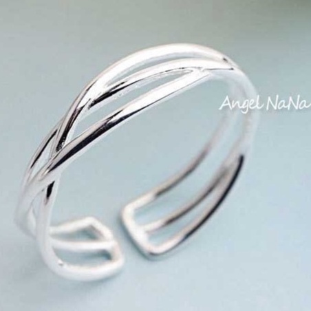 【AngelNaNa】S925通體純銀戒指-可調開口戒交叉線條女戒指(SRA0601-09)