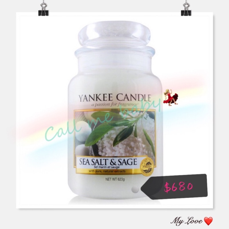 【YANKEE CANDLE】海鹽與鼠尾草 Sea Salt &amp; Sage 香氛蠟燭 瓶中燭 623g/22oz