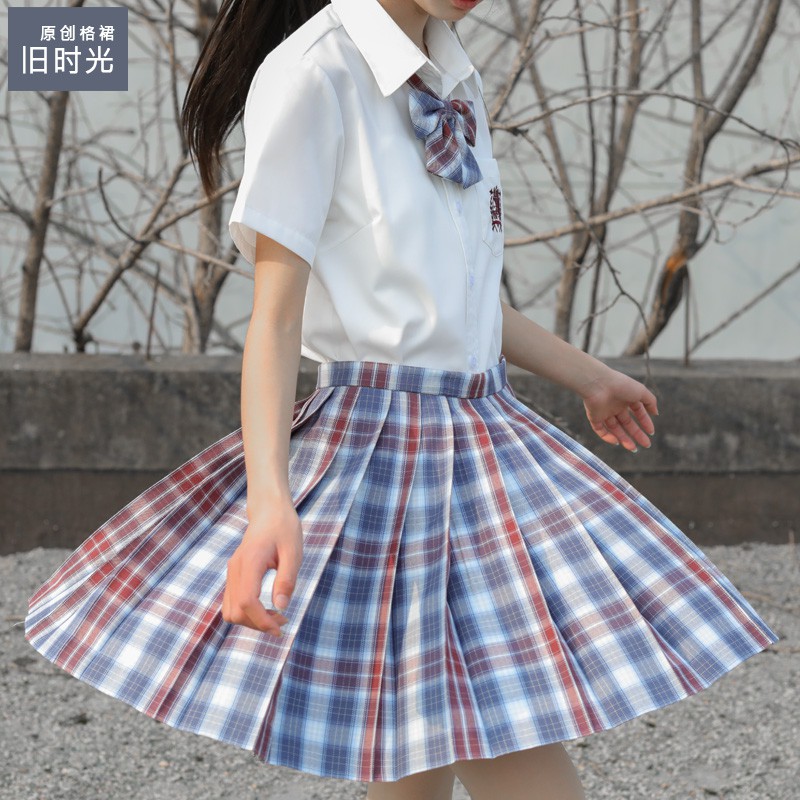 現貨舊時光黛女子高校生原創jk制服高腰短款百褶裙格裙班服校服 蝦皮購物