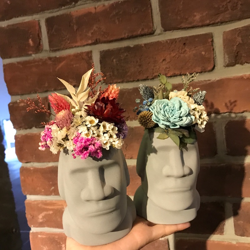 乾燥花盆栽開幕盆栽摩艾石像復活島石像 蝦皮購物