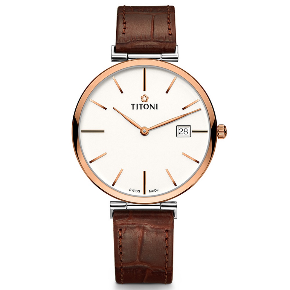 【聊聊甜甜價】TITONI 梅花錶 纖薄系列 輕量機械腕錶 / 39mm / 82718SRG-ST-606