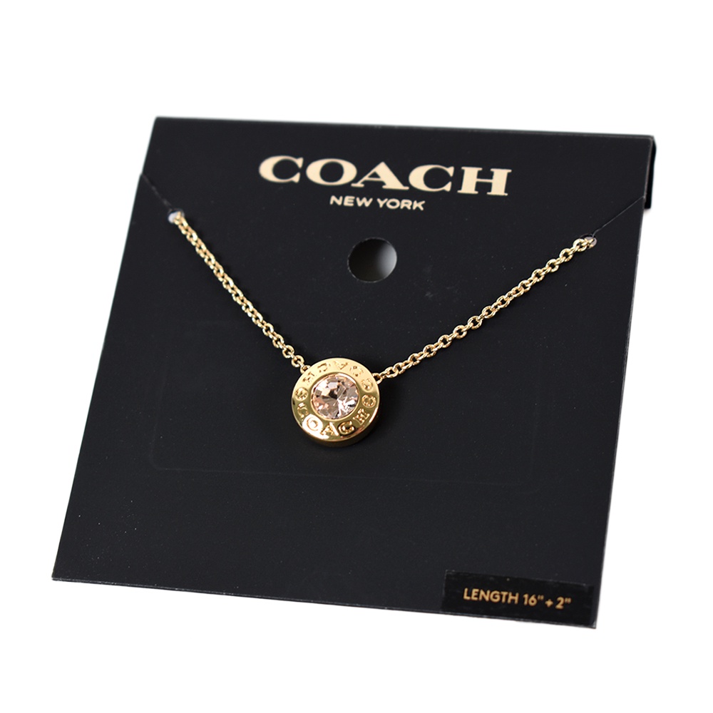 COACH 圓牌C字水鑽鎖骨鍊-金色 【美國正品 現貨】