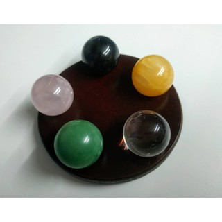 天然五行珠一組2.5公分.東菱玉.粉晶.黑曜.黃玉.白水晶2.5cm+付盤8.6cm