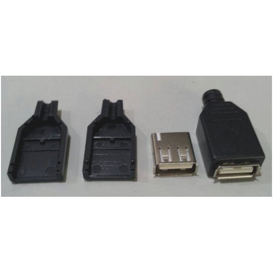 《377》USB插頭 焊線式 A型 4P USB三件式 USB母頭 帶外殼 充電器電源改裝必備件