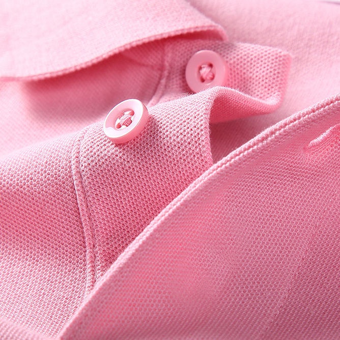 純棉POLO衫短袖夏男女通商務休閒素色粉紅色翻領短袖T恤開叉