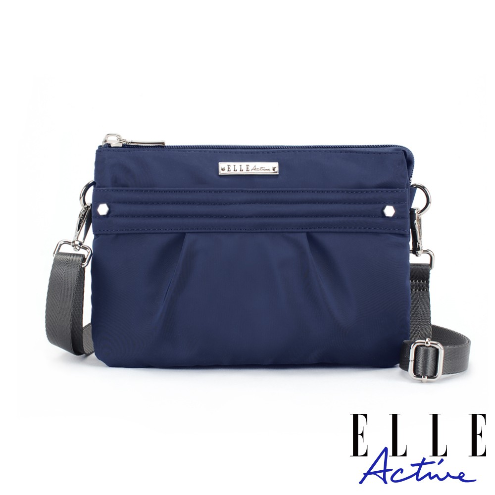 【ELLE Active】知性優雅系列-輕薄多夾層側背包-深藍色