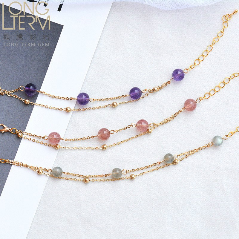 【龍騰彩岩】能量水晶 天然彩岩水晶手鍊 草莓晶 灰月光石 紫水晶 時尚穿搭好搭配 時尚又有能量 又美又健康LT2846