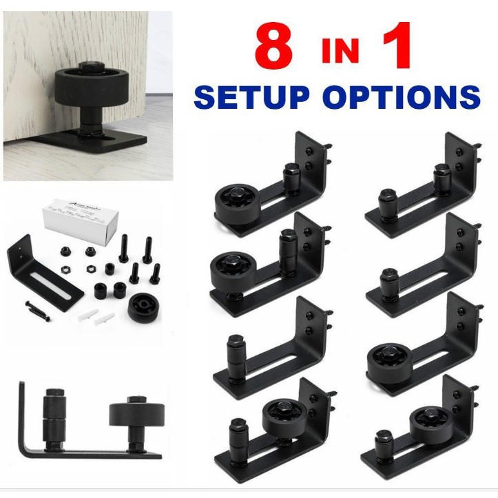 新款8合1穀倉門止擺器C 碳鋼地導 美式工業風 吊門五金配件 門板不挖洞開槽溝 不開槽地導
