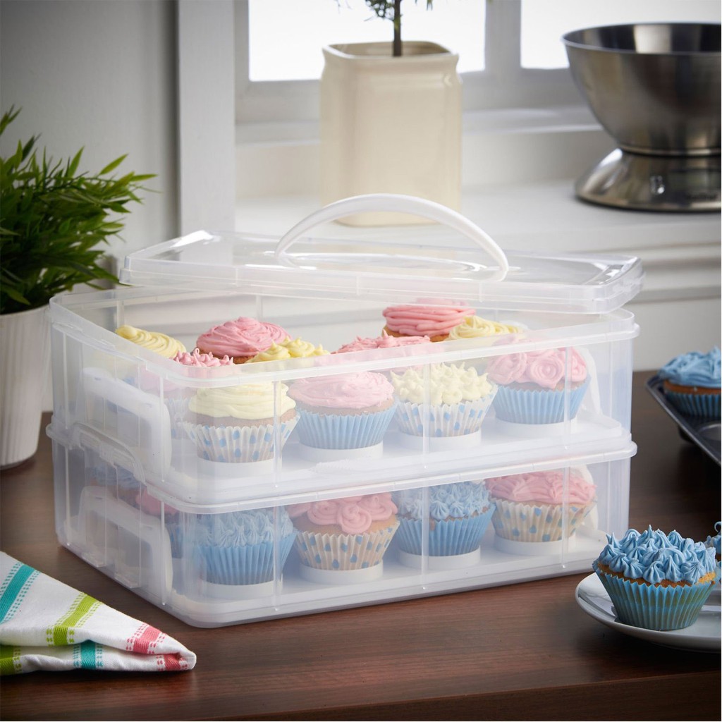 雙層cupcake馬芬Muffins紙杯小鬆餅蛋糕提盒/杯子蛋糕手提保鮮盒/透明塑料收納盒