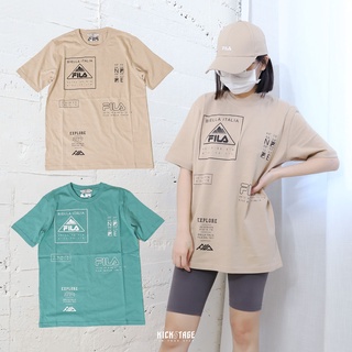FILA TEE 奶茶色 綠色 山系 座標 刺繡LOGO 純棉 短T【1TEV-5405】