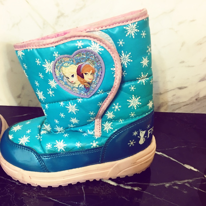 日本月星品牌～冰雪奇緣雪靴（有防滑冰爪，防水防滑）17cm