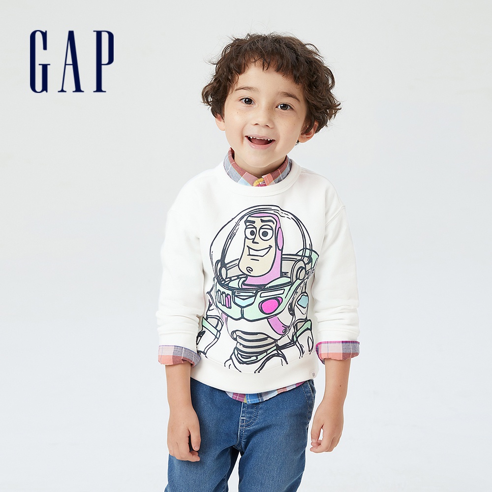Gap 男幼童裝 Gap x Disney迪士尼聯名 刷毛印花大學T-白色(431426)