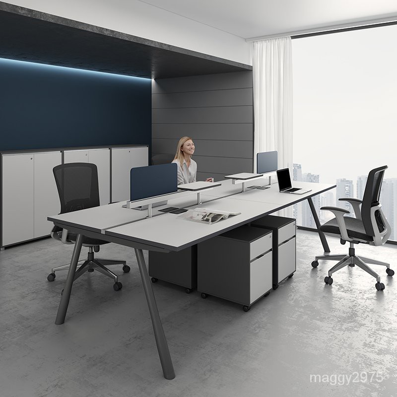 職員辦公桌員工位辦公室家具雙人電腦屏風2 4 6人位辦公桌椅組合 uZw1