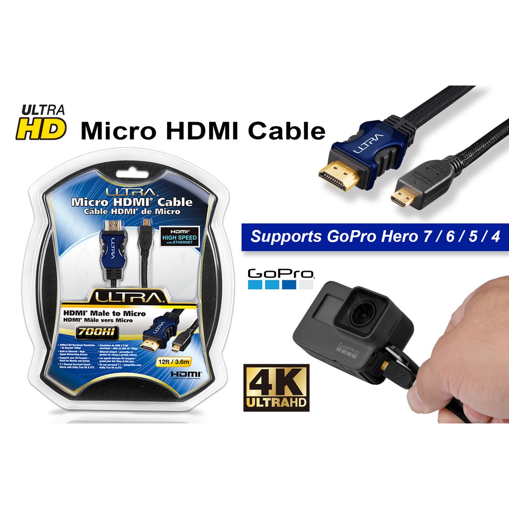 Gopro配件特賣 Ultra 4k Hd Hdmi To Micro Hdmi 高畫質影音傳輸線3 6m 蝦皮購物