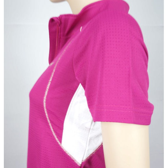 女立領拉鍊涼感POLO衫(桃紅/白) | 蝦皮購物
