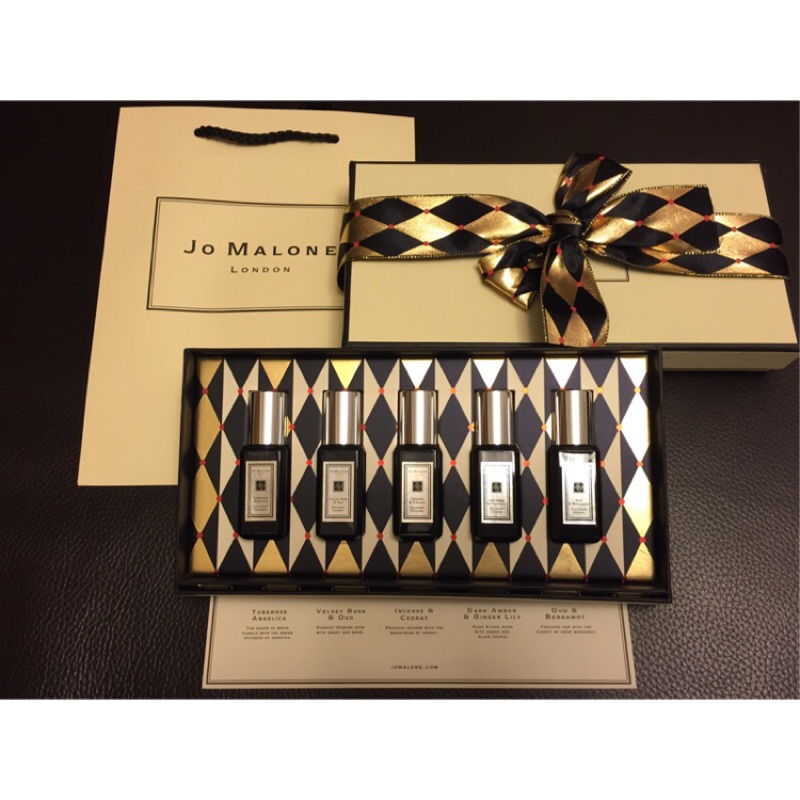 美國原裝進口 Jo malone  9ML 聖誕節 2016 黑瓶 x5支禮盒組 (夜來香 絲絨玫瑰 焚香 黑琥 烏木)