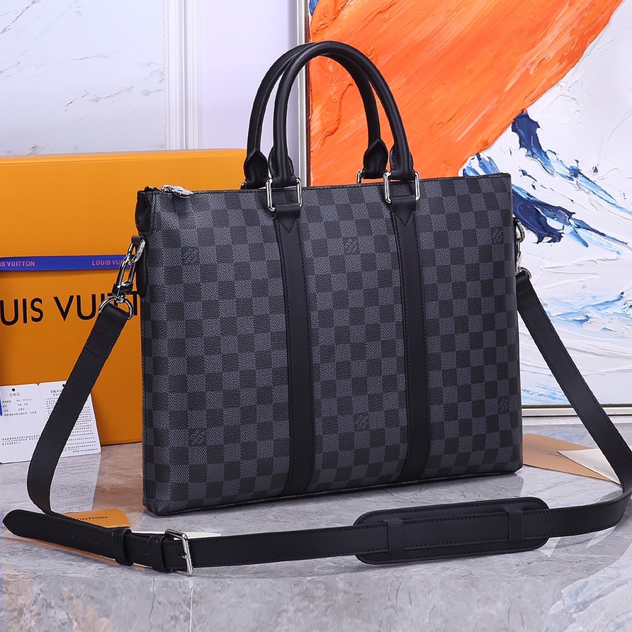 Lv包包louis Vuitton Lv路易威登男包男士手提包公事包經典黑格公文包大容量電腦包筆電包男 蝦皮購物