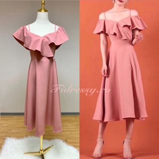 Fidressy✨伴娘禮服💕婚禮洋裝 粉色禮服 輕婚紗 結婚登記 禮服 小禮服 一字領洋裝 粉色洋裝 尾牙洋裝 春酒