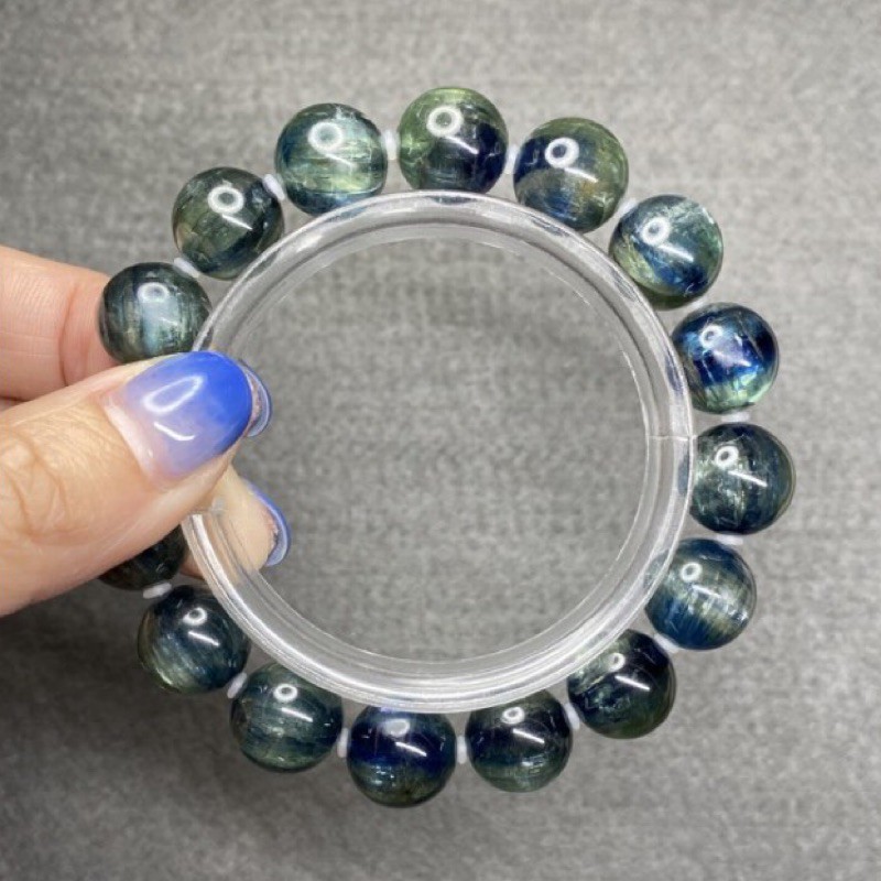 頂級藍綠晶手珠 12.3mm 藍晶石 綠色藍晶石 貓眼藍晶石 冰透玻璃體 無加色 天然水晶 脈輪療癒 罕見美物 小眾收藏