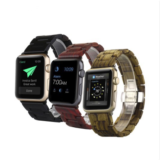 Apple watch蘋果5/4/3代烏木檀木質蘋果表帶蝴蝶扣 iwatch4 40MM 44MM 42mm木質表帶
