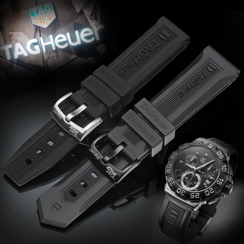 錶帶 替換錶帶 矽膠潮牌 透氣款豪雅TAG HEUER矽膠橡膠防水錶帶男20/22mm競潛系列黑色手錶帶