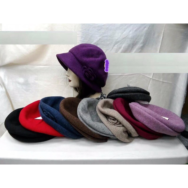 冬帽-小朵花娃娃帽-台灣製羊毛帽（外銷日本）-保暖造型