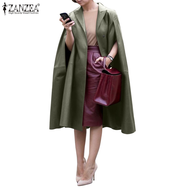 ZANZEA 女式複古 PU 皮革斗篷純色寬鬆經典時尚披風
