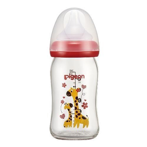 貝親 PIGEON  寬口母乳實感彩繪玻璃奶瓶160ml-長頸鹿
