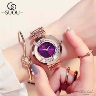 【可調錶帶】GUOU/古歐 玫瑰金滾動水鑽手錶 女錶 女生錶 腕錶女生 watch 錶 鋼帶錶 正品