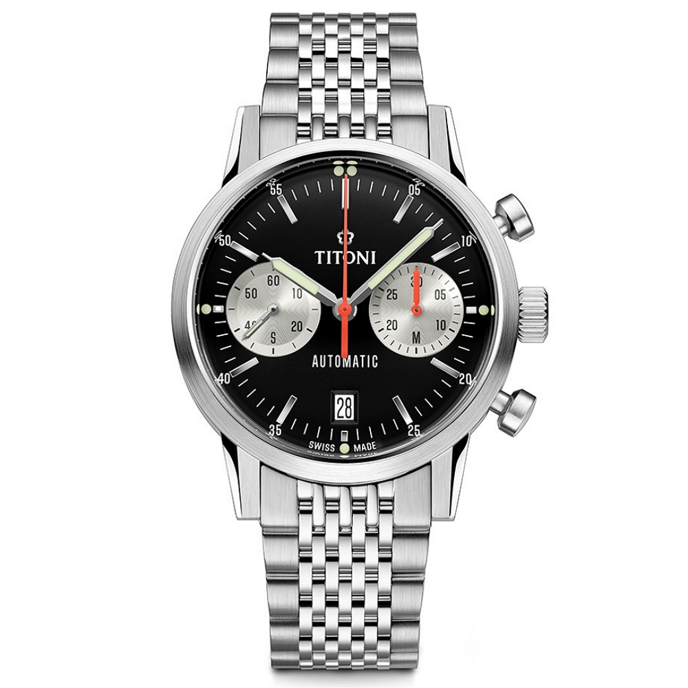 【聊聊甜甜價】TITONI 梅花錶 傳承系列 熊貓 復刻 計時機械腕錶 / 41mm / 94020S-681