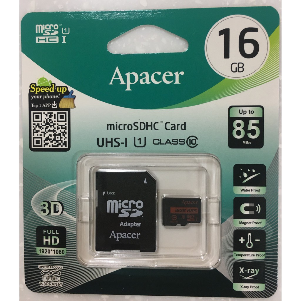 全新 Apacer 宇瞻 16GB MicroSDHC TF UHS-I Class10 記憶卡 85MB/s 附轉卡