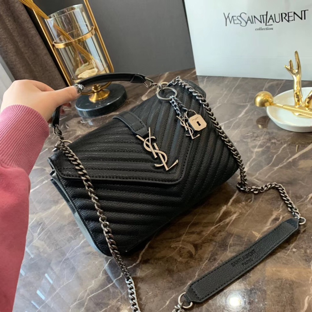 价格从 2 528 85 Ysl包包saint Laurent聖羅蘭黑色v紋羊皮金鏈條包真皮牛皮女生包包單肩斜 Best Price Products