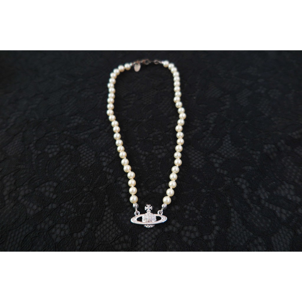 (無卷期499免運)英國熱銷 Vivienne Westwood 薇薇安 VW土星 飾品代購 珍珠項鍊 銀色滿鑽