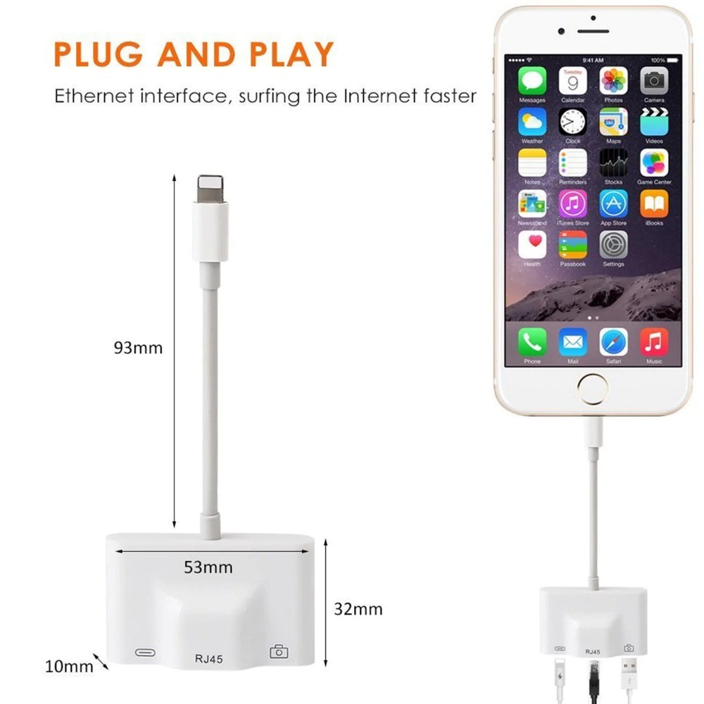 用於lightning到高級以太網適配器rj45 Lan電纜usb相機讀卡器緊湊型iphone Ipad 蝦皮購物