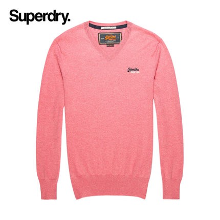 英國Superdry極度乾燥 V領男士針織衫刺繡logo-M-粉紅