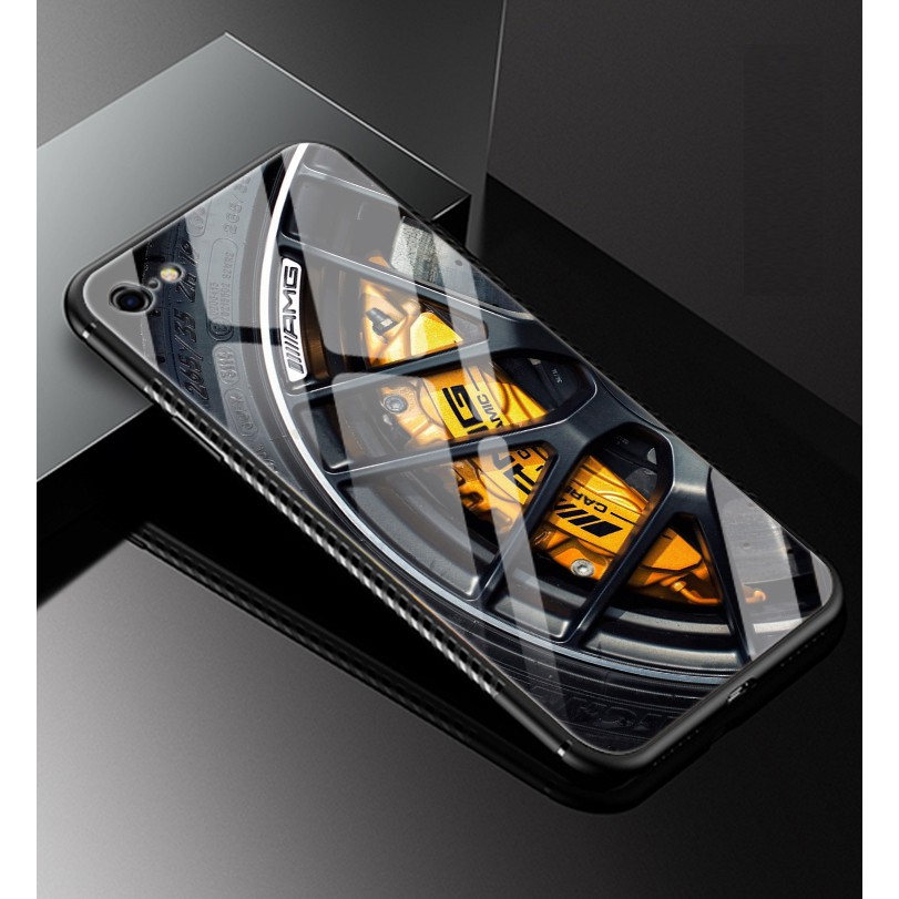 《HelloMiss》BENZ AMG 玻璃 手機殼 背蓋 Iphone 7 8 X Xs 11pro保護殼 卡鉗 鋁圈