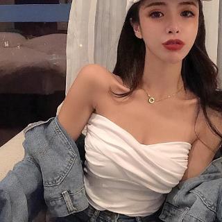 Comeandbuy-韓版網紅同性感裹胸 夏裝新款性感露肩小可愛合身顯瘦短版素色針織小背心上衣女