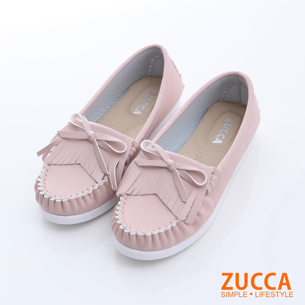 【ZUCCA】流蘇車縫朵結平底鞋-z6601pk-粉