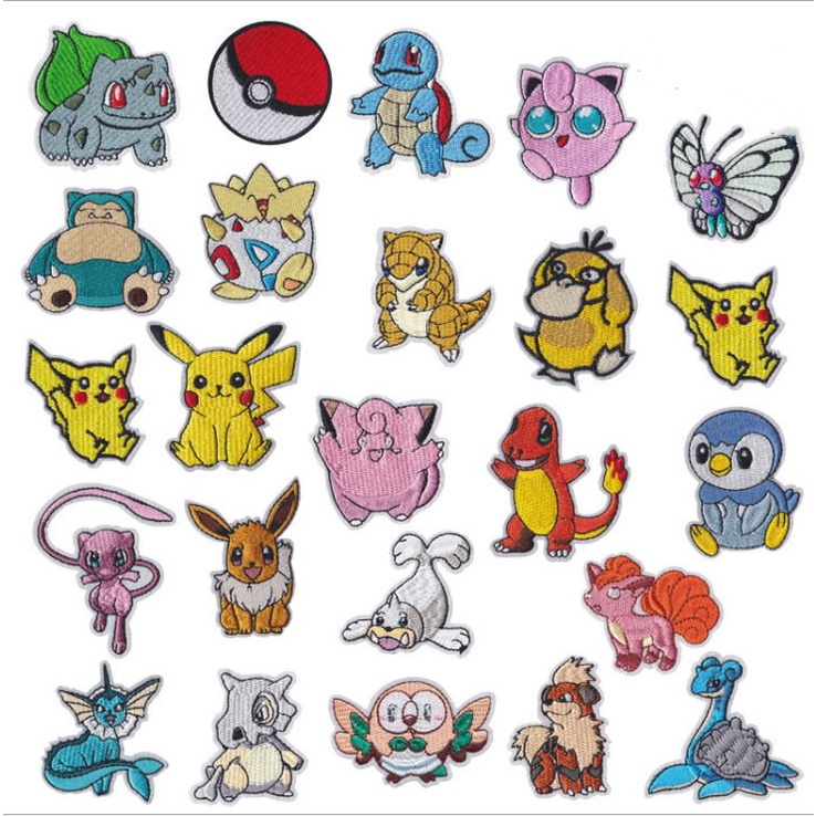 寶可夢皮卡丘傑尼龜卡比獸皮可西超夢波克比胖丁火龍款式齊刺繡布貼衣服徽章臂章褲子補丁貼花 有背膠可熨燙可手縫個性diy材料