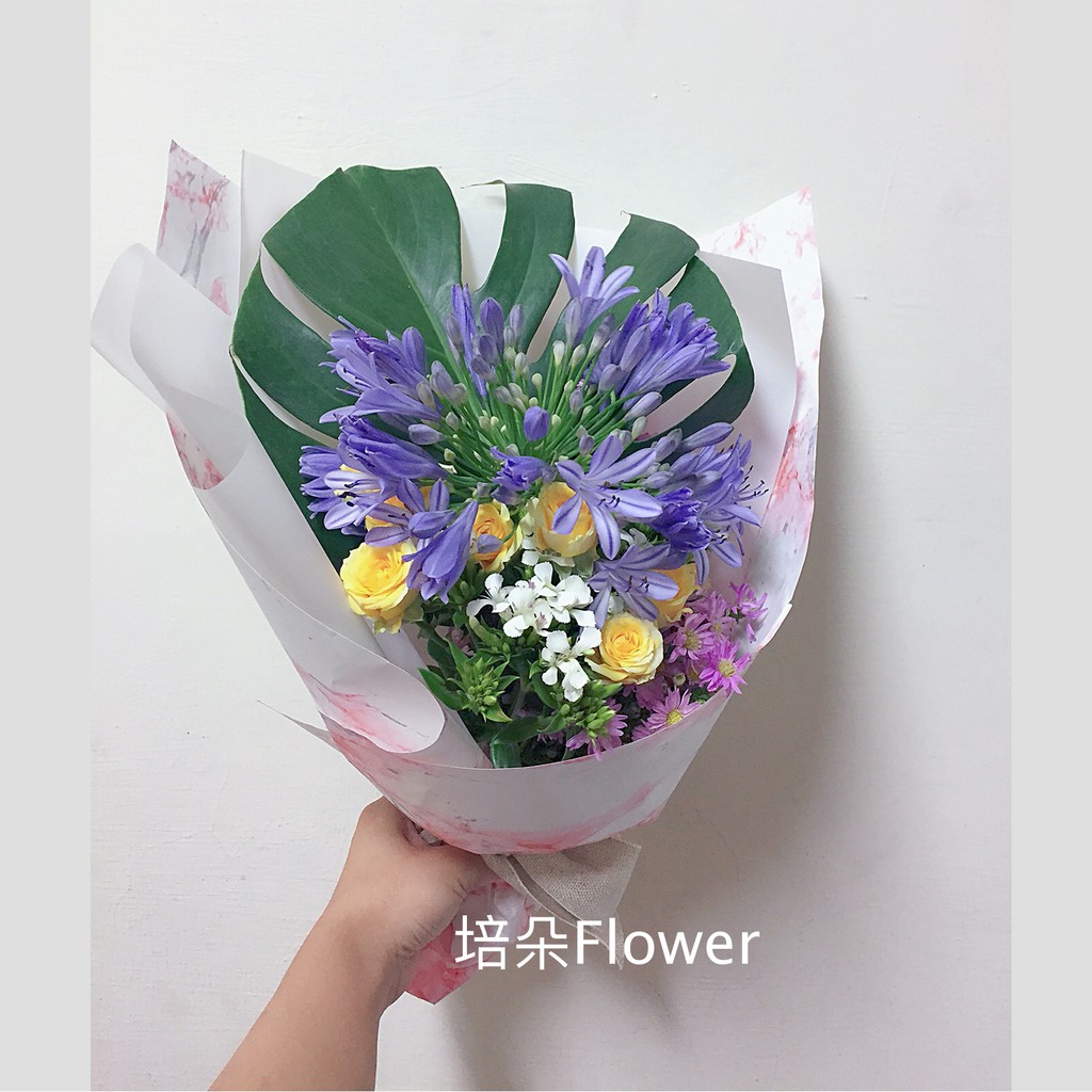 培朵flower 個性系紫黃獨特花束 紫黃綠 ｍ號 鮮花花束求婚花束客製花束 蝦皮購物