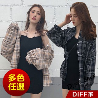 【diff】韓版網紅寬鬆百搭袖子襯衫 格子外套 寬鬆防曬 上衣 背心 女裝 衣服 套裝 罩衫 薄外套【j91】