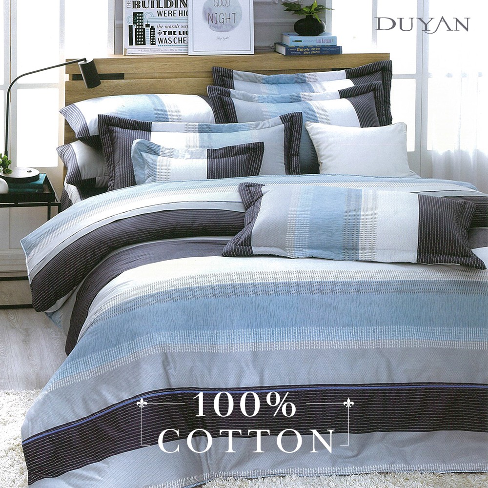 DUYAN竹漾 100%精梳棉六件式床罩組-光河之歌 兩用被 枕套 床罩 台灣製 雙人 加大