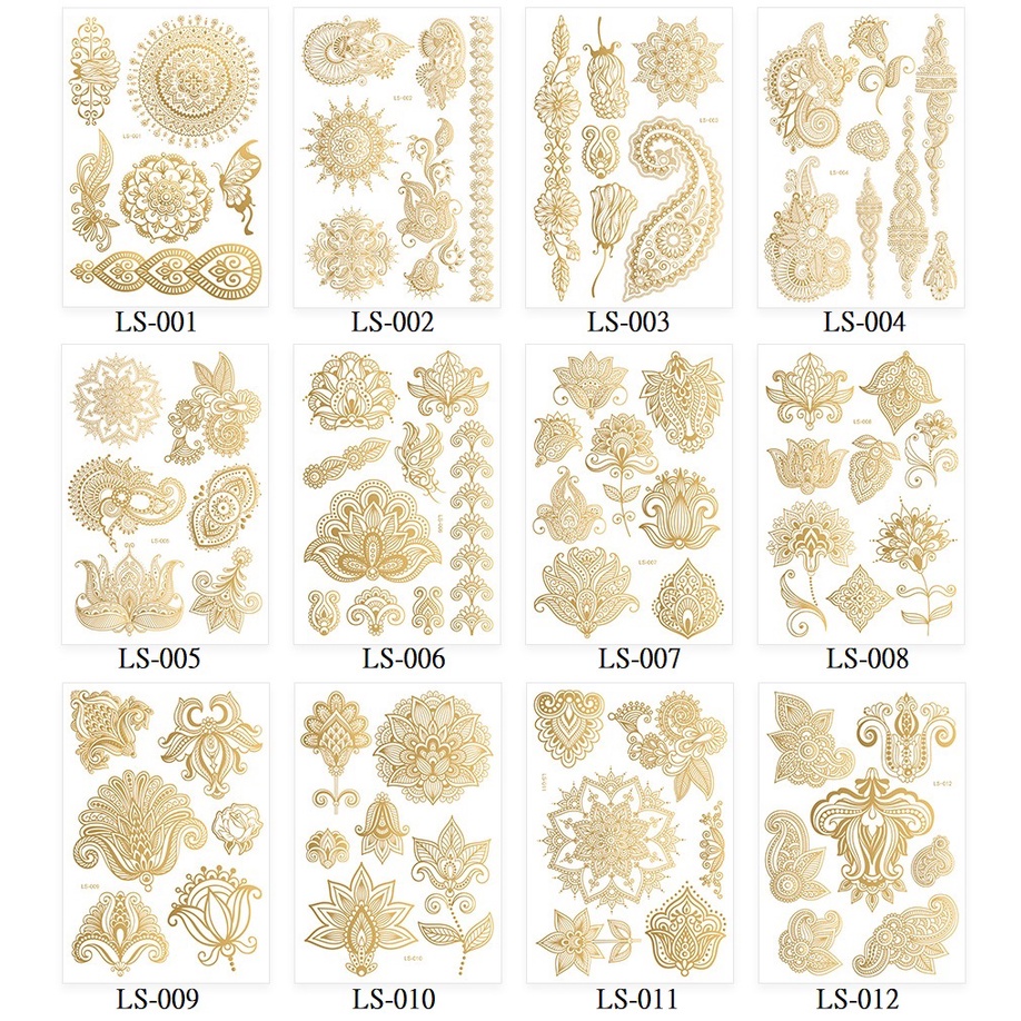 52 LS 燙金 玫瑰花 曼陀羅 紋身貼紙 表演造型 化裝舞會 能貼在 安全帽 汽機車上 皮膚 陶器 磁磚 金屬 玻璃