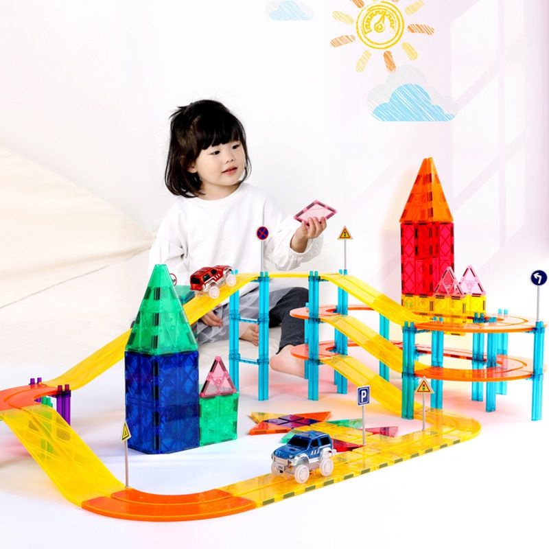 科博 磁幻交通彩窗磁力片軌道車男女孩益智兒童軌道玩具拼装積木磁力玩具