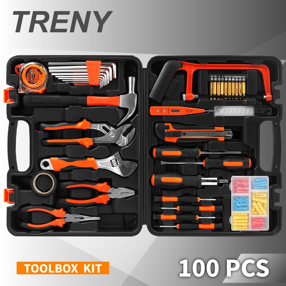 TRENY 100件工具組 修繕工具 附收納盒 手工具 板手 起子 維修 家庭DIY JYS005-1