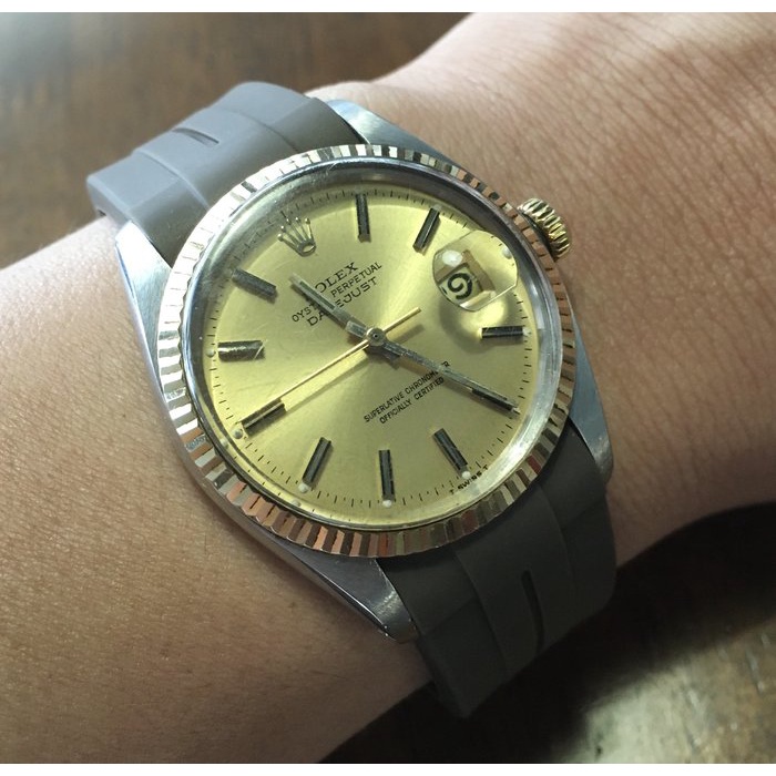【錶帶城】代用勞力士 ROLEX 16234 蠔式 16233 等 20mm 全新咖啡色黑色圓弧膠帶密合錶殼不含手錶