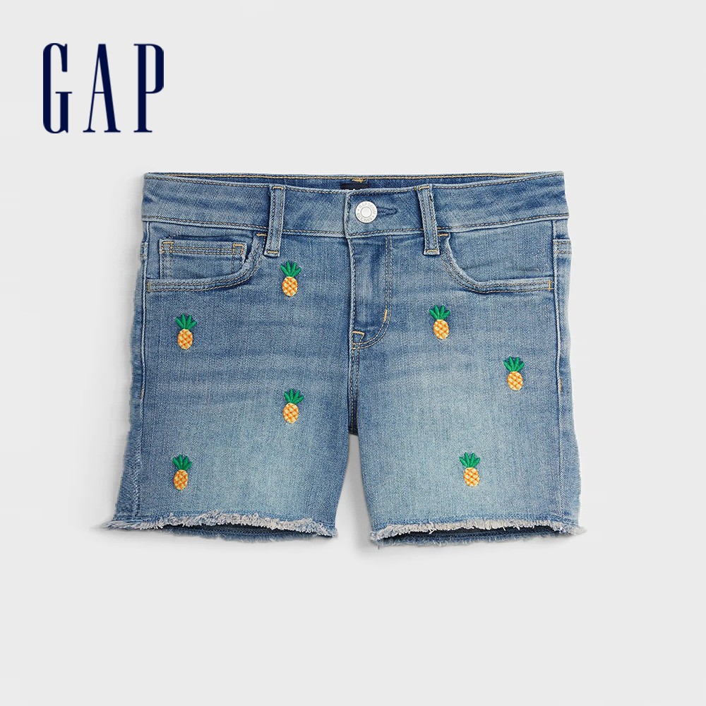 Gap 女童裝 水果刺繡牛仔短褲-鳳梨圖案(574966)