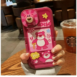 日韓卡通 草莓熊 熊抱哥 鏡頭雙支架 鏡子硬殼 適用於iphone11 12 13 Pro MAX X/XS防摔手機殼