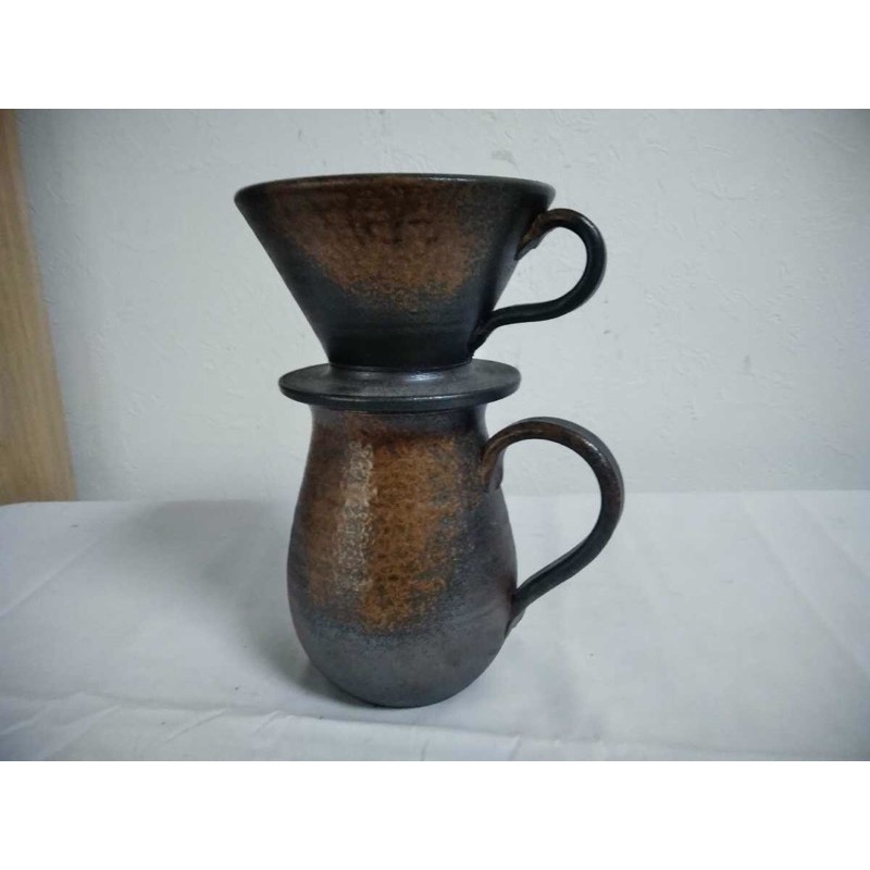 日本人手作備前燒柴窯柴燒自然窯變咖啡壺 濾杯組 蝦皮購物