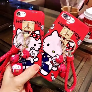 Hello kitty 手機殼卡通掛繩iPhone6plus手機殼i6/6S/i7/7plus/i8/8plus支架指環